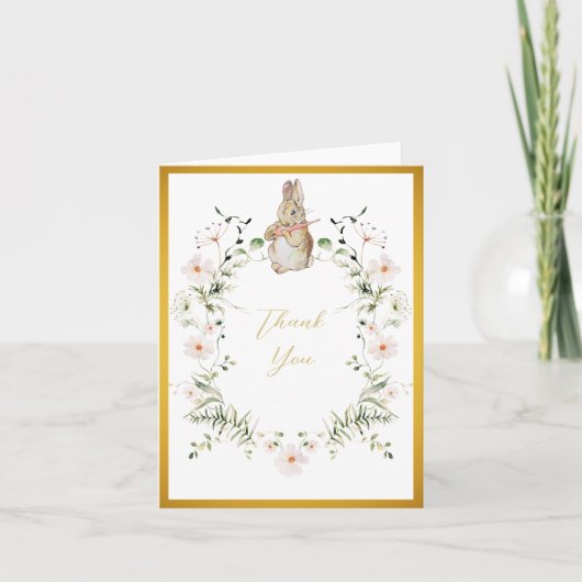 Gold Floral Baby Bunny Baby Dusche Dankeskarte (Vorderseite)