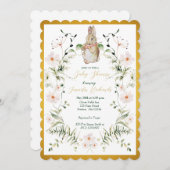 Gold Floral Baby Bunny Baby Dusche Einladung (Vorne/Hinten)
