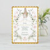 Gold Floral Baby Bunny Baby Dusche Einladung (Stehend Vorderseite)