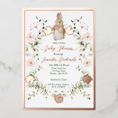 Gold Floral Baby Bunny Baby Dusche Folieneinladung (Vorderseite)