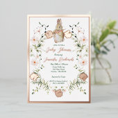 Gold Floral Baby Bunny Baby Dusche Folieneinladung (Stehend vorne)