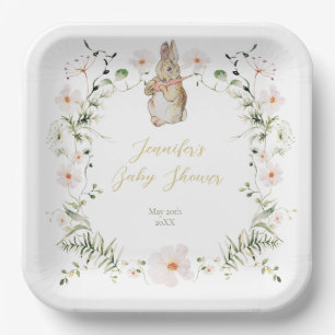 Gold Floral Baby Bunny Baby Dusche Pappteller