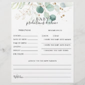 Gold Floral Baby Predictions and Advice Cards (Vorderseite)