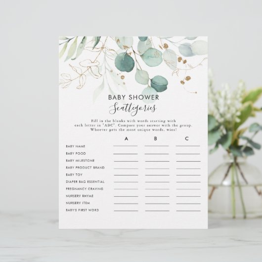 Gold Floral Baby Shooting Scattegories Spiel (Stehend Vorderseite)