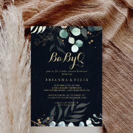 Gold Floral BabyQ Baby Dusche Blue Grill Einladung