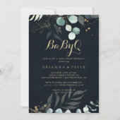 Gold Floral BabyQ Baby Dusche Blue Grill Einladung (Vorderseite)