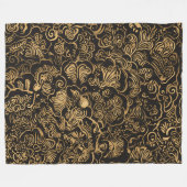 Gold Floral Baroque Pattern on Black Fleecedecke (Vorderseite (Horizontal))