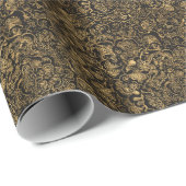 Gold Floral Baroque Pattern on Black Geschenkpapier (Rolleneckpunkt)