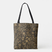 Gold Floral Baroque Pattern on Black Tasche (Rückseite)