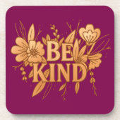 Gold Floral “Be Kind” Coaster Set – 6 Hard Plastic Getränkeuntersetzer (Vorderseite)