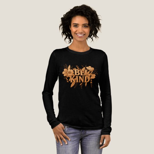 Gold Floral “Be Kind” Women’s Long Sleeve Shirt (Volle Vorderseite)