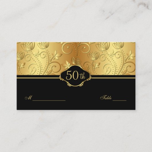 Gold Floral Black 50. Wedding Reception Place Auto Platzkarte (Vorderseite)