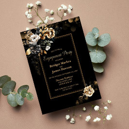 Gold Floral Black Engagement Party Einladung