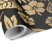 Gold Floral & Black Geschenkpapier (Rolleneckpunkt)