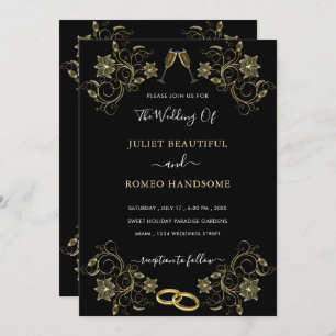 Gold Floral Black Golden Wedding Einladung