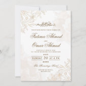Gold Floral Blätter Border Islamic Muslim Wedding Einladung (Vorderseite)