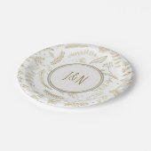 Gold Floral Blätter Rustikale Hochzeitsempfehlung Pappteller (Schrägansicht)