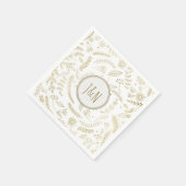Gold Floral Blätter Rustikale Hochzeitsempfehlung Serviette (Ecke)