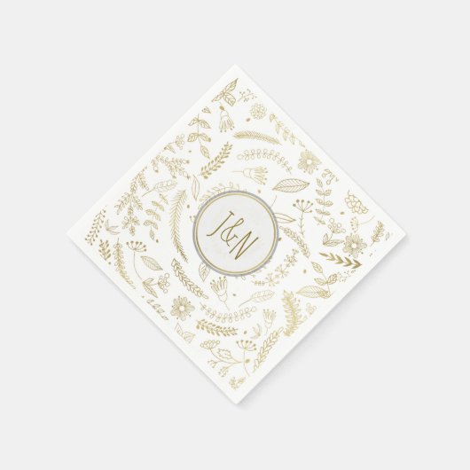 Gold Floral Blätter Rustikale Hochzeitsempfehlung Serviette (Ecke)