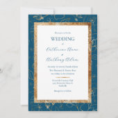 Gold Floral Blue Moderne Hochzeit Einladung (Vorderseite)