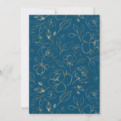 Gold Floral Blue Moderne Hochzeit Einladung (Rückseite)