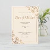 Gold Floral Blüh Hochzeitseinladung Einladung (Stehend Vorderseite)