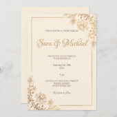 Gold Floral Blüh Hochzeitseinladung Einladung (Vorne/Hinten)