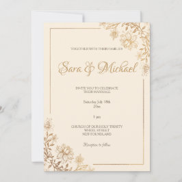 Gold Floral Blüh Hochzeitseinladung Einladung