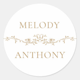 Gold Floral Border Elegante Hochzeit Runder Aufkleber