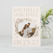 Gold Floral Border Foto Save the Date Karte (Stehend Vorderseite)