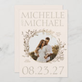 Gold Floral Border Foto Save the Date Karte (Vorne/Hinten)