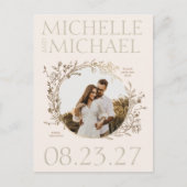 Gold Floral Border Foto Save the Date Postkarte (Vorderseite)