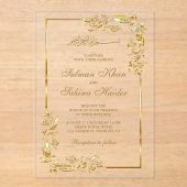 Gold Floral Border Islamic Wedding Acryleinladungen (Vorderseite)
