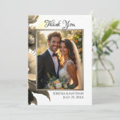 Gold Floral Border Wedding Foto Danke Karte (Stehend Vorderseite)