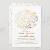 Gold Floral Bouquet Weißes Probe Abendessen Einladung (Vorne/Hinten)