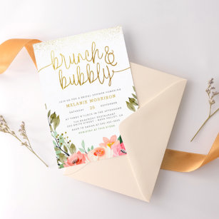 Gold Floral Brunch & Bubbly Bridal Shower Einladung