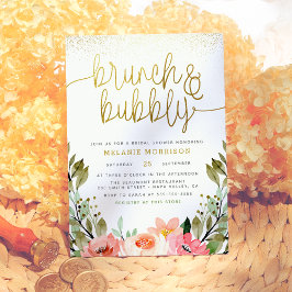 Gold Floral Brunch & Bubbly Bridal Shower Einladung