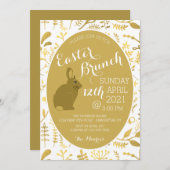Gold Floral Bunny Ostereier, Osterbrunch Ankündigung (Vorne/Hinten)