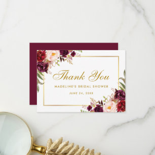 Gold Floral Burgundy Brautparty dank SB Dankeskarte