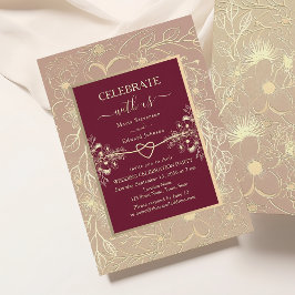 Gold Floral Burgundy Hochzeitsempfang Einladung