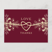 Gold Floral Burgundy Wedding Danke Postcard Postkarte (Vorderseite)