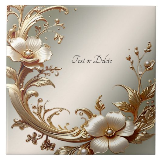 Gold Floral Ceramic Tile Fliese (Vorderseite)