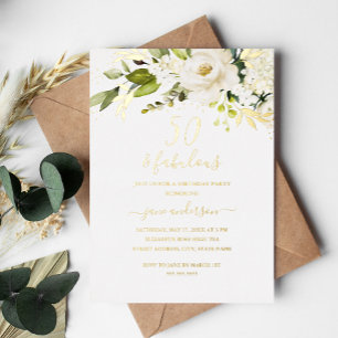Gold Floral Champagne 50 & Fabulous Geburtstag Folieneinladung