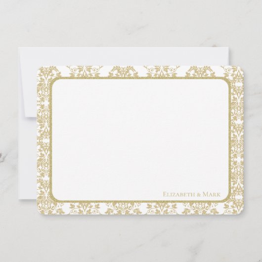 Gold Floral Damask Flat Vielen Dank Dankeskarte (Vorderseite)