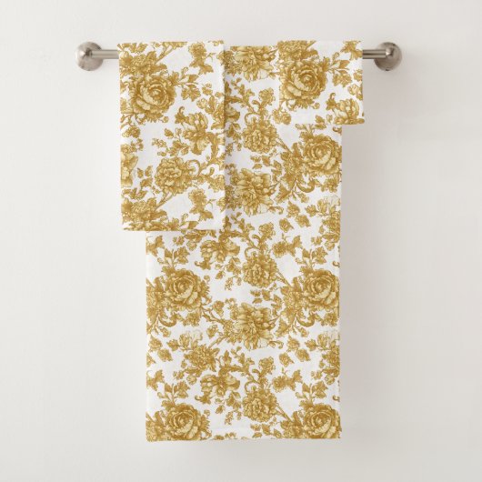 Gold Floral Damask Peony Rose Badhandtuch Set (Insitu)