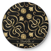 Gold Floral Damask Sonnenblume Klassik Schwarze Fo