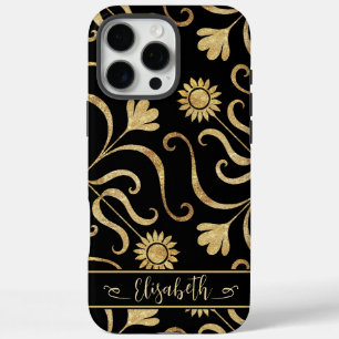Gold Floral Damask Sonnenblume Klassik Schwarze Fo iPhone 16 Pro Max Hülle