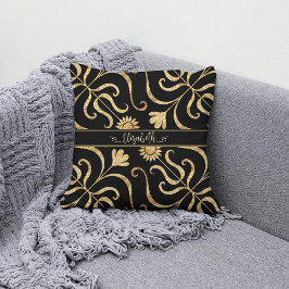 Gold Floral Damask Sonnenblume Klassik Schwarze Fo Kissen