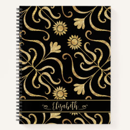 Gold Floral Damask Sonnenblume Klassik Schwarze Fo Notizblock
