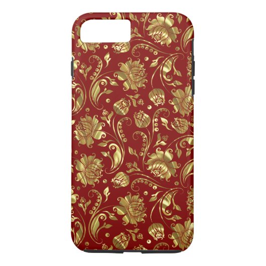 Gold Floral Damasks Burgundy Hintergrund Case-Mate iPhone Hülle (Rückseite)